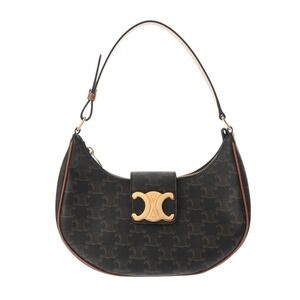 Celine Ava Triomphe Bag Tan Canvas Calfskin Shoulder